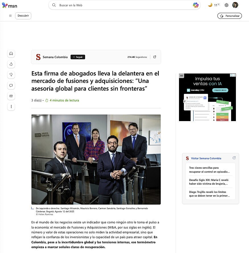 Esta firma de abogados lleva la delantera en el mercado de fusiones y adquisiciones: Una asesora global para clientes sin fronteras
